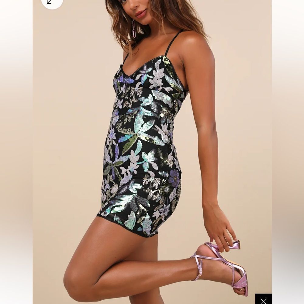Lulus Glittering Icon Black Iridescent Sequin Lace-Up Mini Dress size XL - Picture 2 of 5